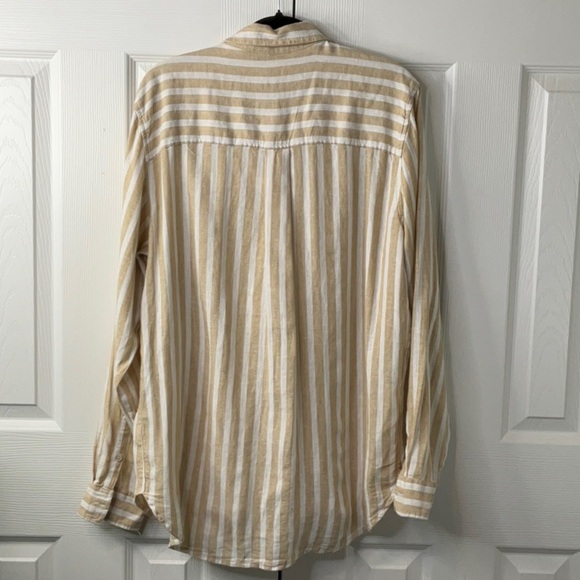 Universal Thread Womens Tan & White Striped Long Sleeve Button Down  Size M - Picture 10 of 11